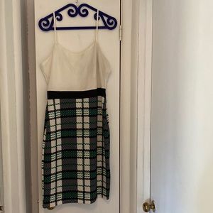 Style London midi dress white top green black & white pattern bottom new w tags